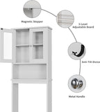 Shintenchi Over the Toilet Storage Cabinet, Bathroom Shelf Organizer with Anti-Tip Device Small Freestanding Space Saver with Adjustable Shelf and Glass Door, White - Image 7