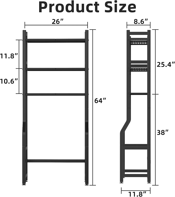 Livilord 3 Tier Over The Toilet Storage Rack with Toilet Paper Holder, Metal Freestanding Bathroom Shelves with 4 Hooks, Over Toilet Storage Shelf for Bathroom Storage, Black - Image 2