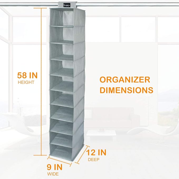 VAESIDA 10 Shelf Hat Rack Hanging Closet/Organizer for Storage - Best Baseball Cap Holder, Gray - Image 3