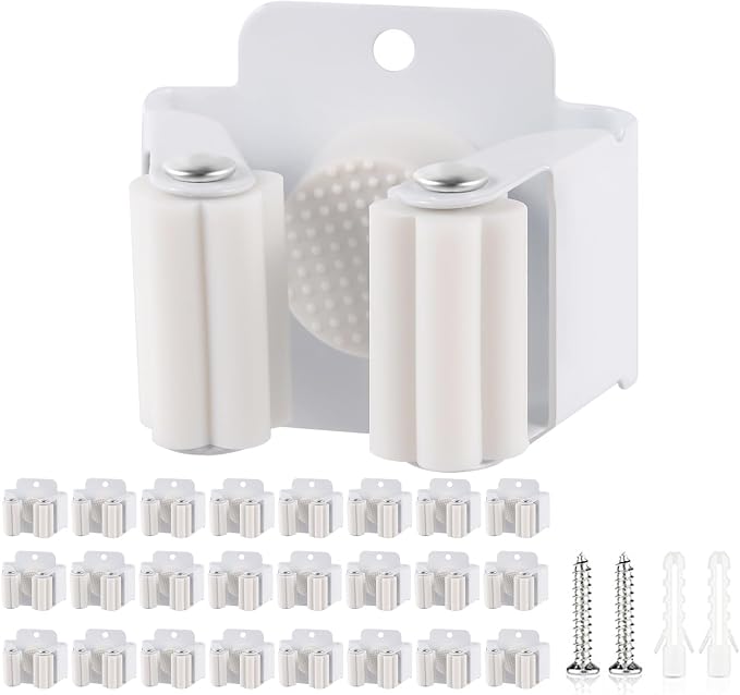 Verdenu 25 Pack Broom Holder Wall Mount, Mop and Broom Holder Wall Mount, Stainless Steel Command Mop Holder with Screws, Garden Tool Storage Organizer for Kitchen, Home, Bathroom, Garage, White by Verdenu