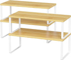 NEX Kitchen Cabinet and Counter Shelf Organizer, Stackable & Expandable, Set of 4, White and Natural - 7.7 x 15.6 x 6.2'' by NEX