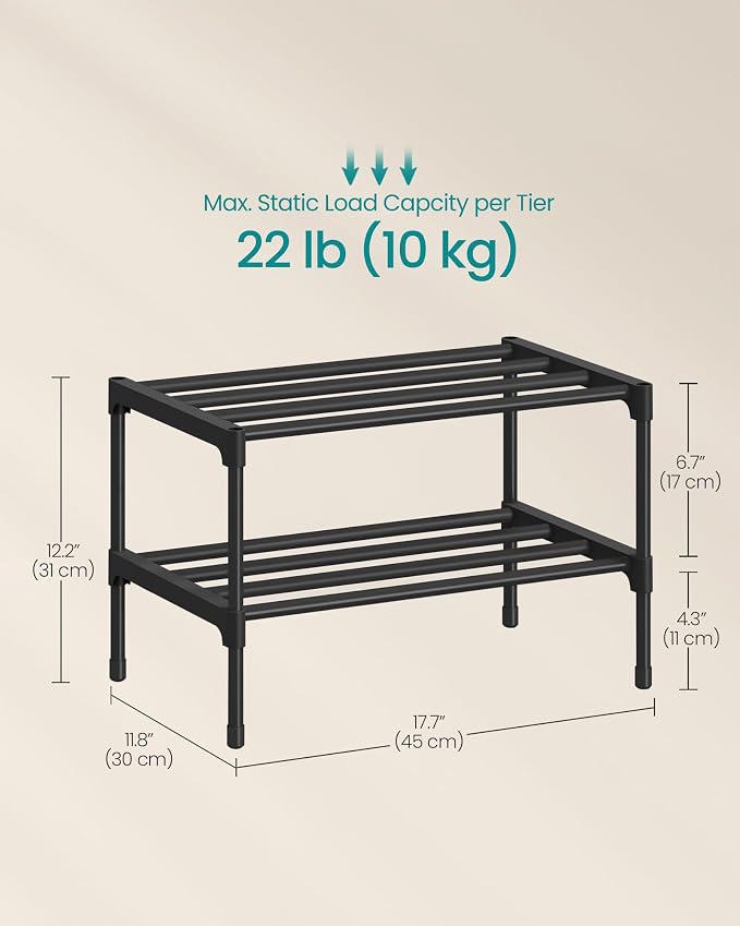 SONGMICS Shoe Rack, 2-Tier Stackable Metal Shoe Organizer, 17.7" Wide - Image 2