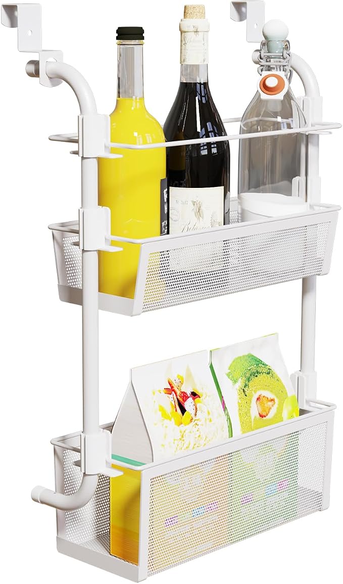 2-Tier Over Cabinet Door Organizer, White, 13" W x 5" D x 18" H by Unknown