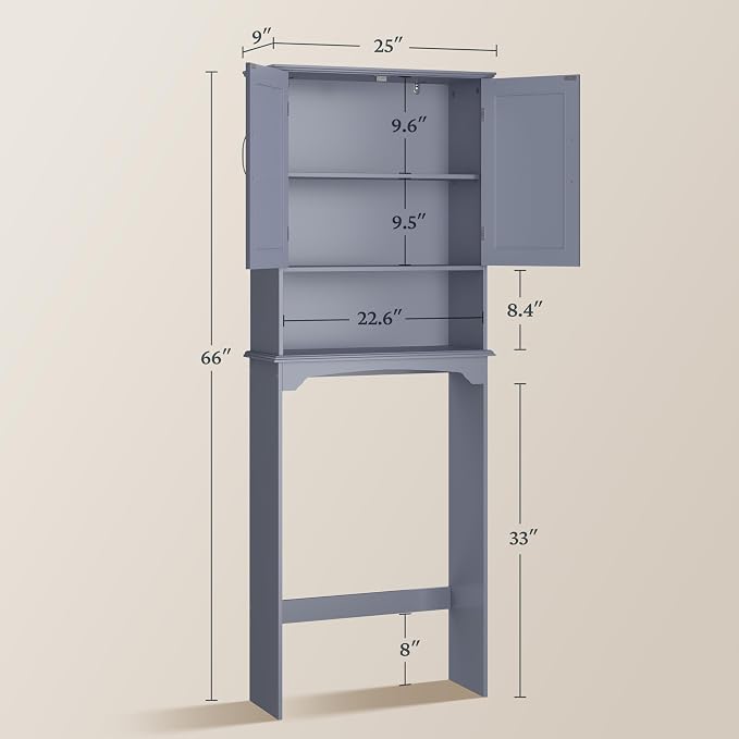 Yaheetech Over the Toilet Storage Cabinet, Bathroom Organizer, Gray - Image 3