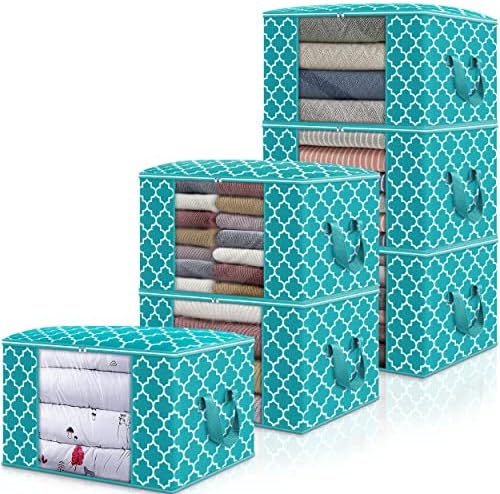Storage Bags 100L 6Pack Clothes Organization and Storage Containers | Large Blanketfor Bedding, Comforters, Foldable Organizer with Reinforced Handle, Clear Window, Sturdy Zippers, Green by WiseLife