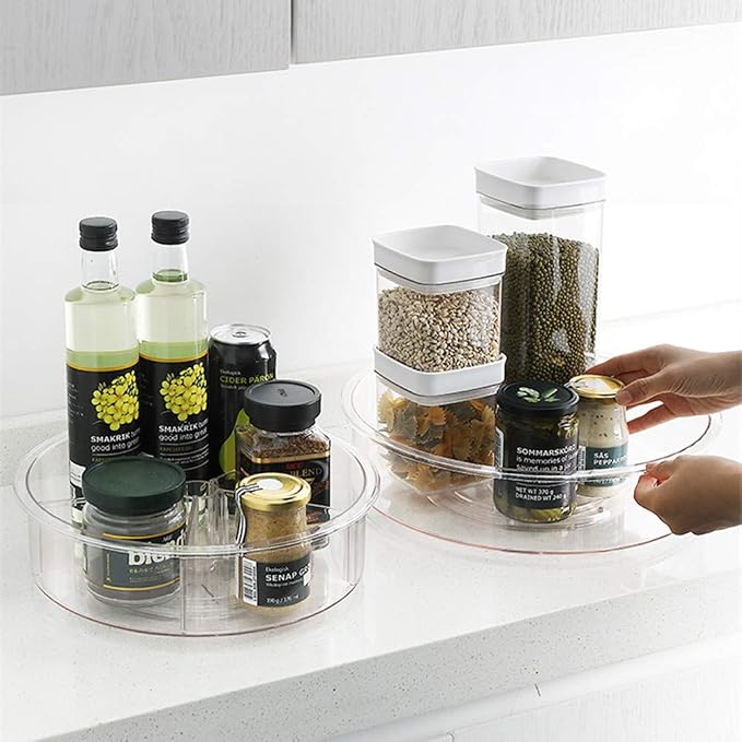 SANNO Lazy Susan Spinning Organizer with Dividers - Food Safe Turntable Spice Rack for Kitchen Cabinet, Pantry, Refrigerator & Countertop - Image 4
