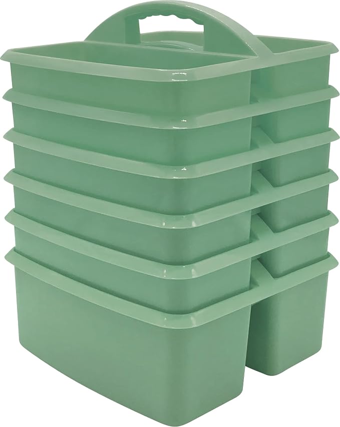 Teacher Created Resources Eucalyptus Green Portable Plastic Storage Caddy 6-Pack for Classrooms, Kids Room, and Office Organization, 3 Compartments by TeacherCreatedResourcesOS