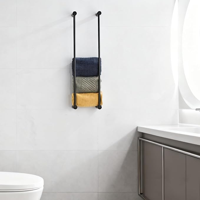 Towel Racks for Bathroom, NEWRAIN Wall Mounted Stainless Steel Organizer, Matte Black Rolled Towel Storage Wall-Mounted Bath Towel Holder for Folded Large Towel Washcloths ﻿ - Image 4