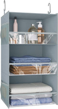 3 Shelf Hanging Closet Organizer Front Lip Design, Wider and Foldable Hanging Closet Wardrobe Storage Shelves with 4 Side Pockes, Clothes Handbag Shoes Accessories Storage, Gray by Unknown