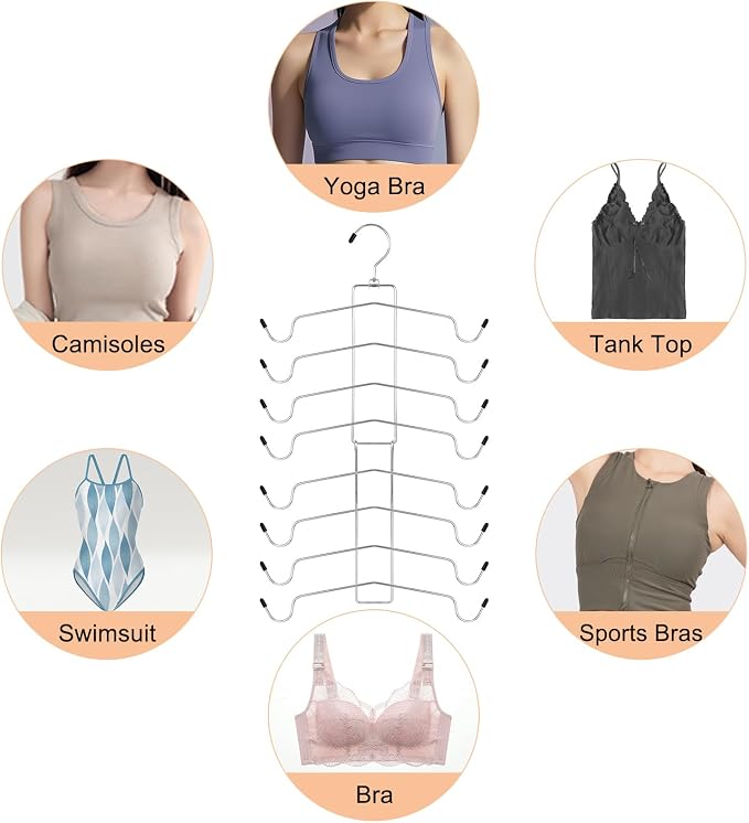 TOPIA HANGER 2 Pack Tank Top Hanger, 8 Layers Bra Hanger Space Saving, Sport Yoga Bras Holder, Closet Organizers and Storage for Camisoles Tank Tops Sports Yoga Bras Swimsuits, Silver CT79B - Image 7