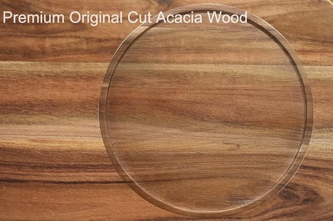 9" Acacia Wood Lazy Susan Organizer Kitchen Turntable for Cabinet Pantry Table Organization - Image 4