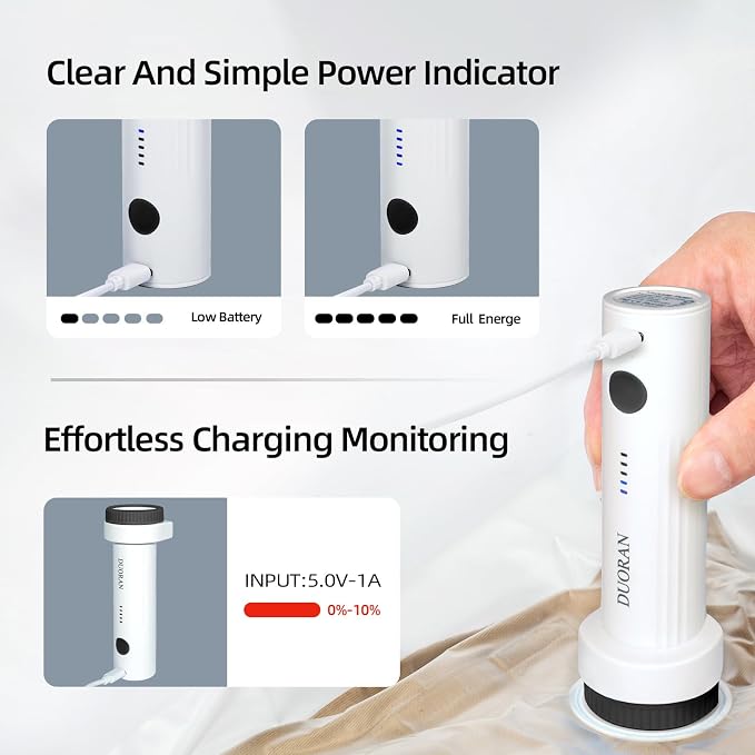 Cordless Electric Vacuum Pump for Vacuum Storage Bags Travel Air Pump, Portable USB Rechargeable Seal & Compression Bag Pump for Clothes, Blankets & Bedding (Black) - Image 4