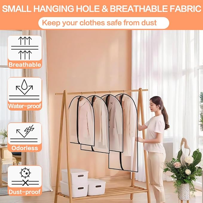 Clear Garment Bags for Hanging Clothes Travel (24'' x 54'' Set of 6) Clothes Storage Bags Closet Cover for Open Closet with Zipper for Suit, Sweaters Travel Laundry Wardrobe Closet Garment Dust Cover - Image 6