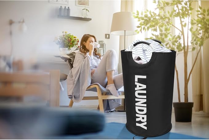 Maxsilan 90L Large Laundry Basket Bag, Collapsible Tall Hamper, Black - Image 8