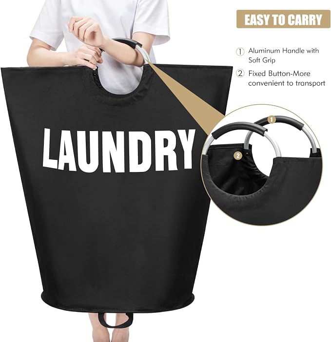 Maxsilan 160L XX-Large Laundry Basket Bag, Collapsible Tall Hamper, Black - Image 5