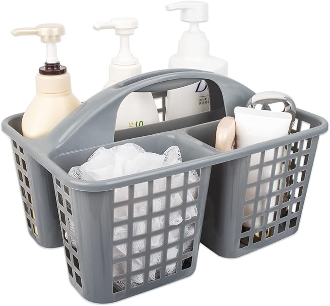 Portable Shower Caddy Basket Plastic Storage Basket with Compartments Grey by JiatuA