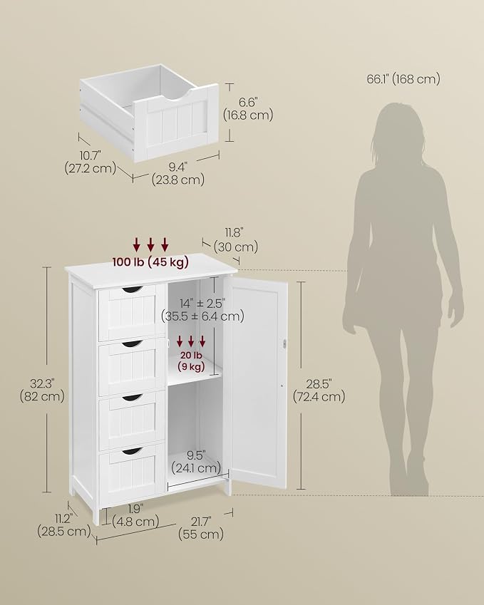 VASAGLE Floor Storage Cabinet, Farmhouse, 4 Drawers and 1 Door,32.3" H - Image 5