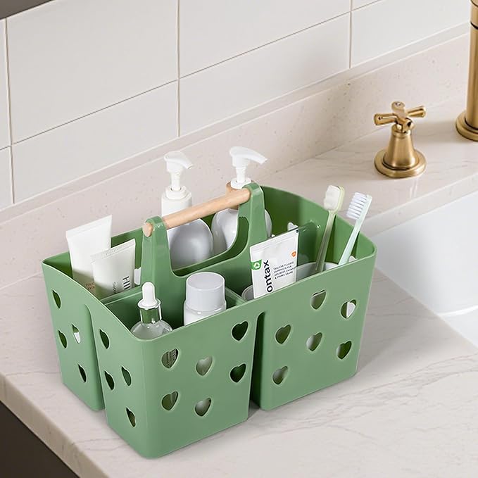 Portable Shower Caddy Plastic Shower Basket Organizer with Handle, Green - Image 2