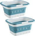 2 Pack Portable Shower Caddy Tote, Plastic Storage Collapsible Basket with Handles, Box Organizer Bin for Bathroom, Kitchen, College Dorm,Gym (Blue 2 pack) (Blue 2 pack) by ANNIYA