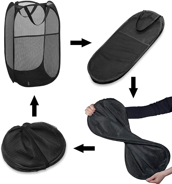Larpur Popup Mesh Laundry Basket, Collapsible and Portable Clothes Washing Laundry Hamper with Reinforced Carry Handle (Black) - Image 3