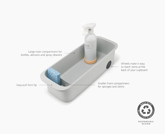 Joseph Joseph CupboardStore Easy-Access Wheeled Storage Caddy – Under-Sink Kitchen Organizer, Made from Recycled Plastic - Image 5