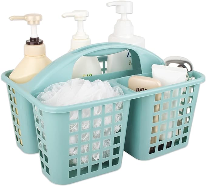 Portable Shower Caddy Basket Plastic Storage Basket with Divided Light Blue by JiatuA