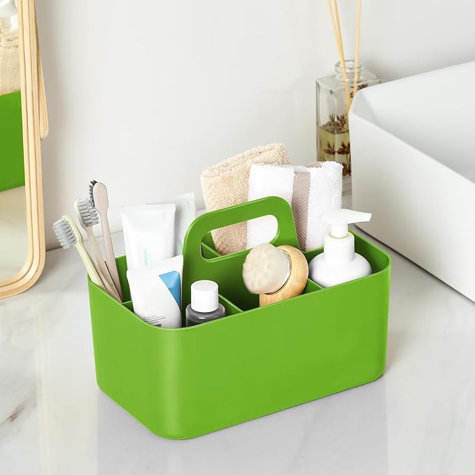 Multiuse Caddy Organizer with Handle, Portable Divided Plastic Tote Bin - Art Craft, Stationary Pen Marker Crayons, Makeup Hair Supplies Storage - Bathroom, Classroom, Dorm, Office, Desk Holder -Green - Image 3