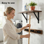 Wooden Broom Holder Wall Mount with Hooks and Shelf Mop Hangers Storage Rack with Cleaning Supplies Organizer Farmhouse Garage Laundry Room Wood Shelf (Brown, 1) - Image 3