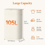 Lifewit 105L Large Laundry Basket with Lid, Laundry Hamper with Plastic Handles and Removable Bag, Foldable Tall Dirty Clothes Hampers for Laundry for Laundry Room, Bedroom, Bathroom, Dorm, White - Image 3