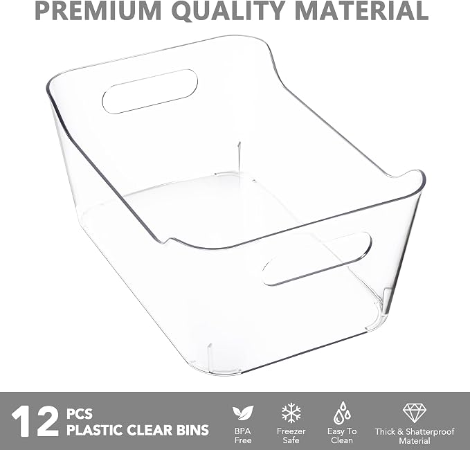 Tiawudi 12 Pack Plastic Storage Bins, Multi-Use Organizer Bins, Pantry Organizer, Clear Storage Containers for Home, Kitchen, Office, Cabinet, Shelf and Fridge Organization - Image 5