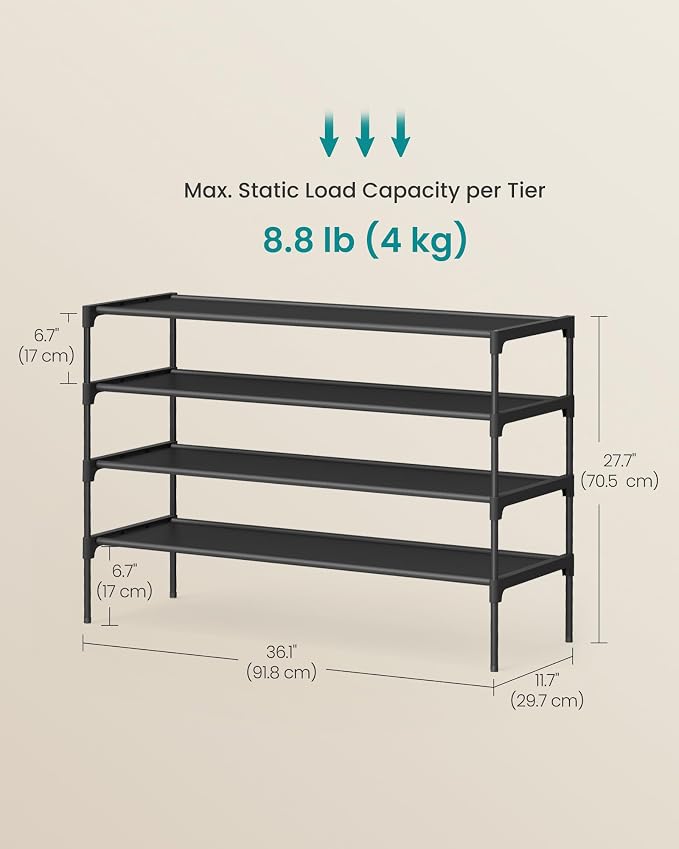 SONGMICS 4-Tier Shoe Rack, Space-Saving, Shoe Storage Organizer - Image 3