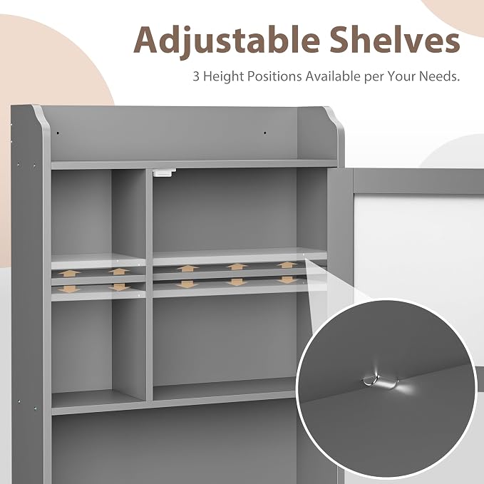 ZenStyle Over The Toilet Cabinet Double Door Wood Bathroom Storage Organizer with Adjustable Shelves, Cubby and Tempered Glass Door (Grey) - Image 7