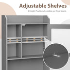 ZenStyle Over The Toilet Cabinet Double Door Wood Bathroom Storage Organizer with Adjustable Shelves, Cubby and Tempered Glass Door (Grey) - Image 7