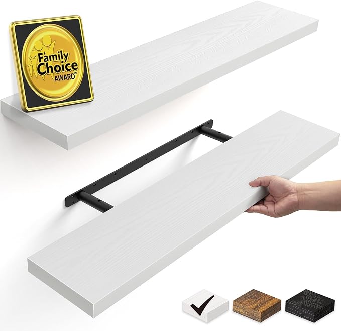 BAYKA White Floating Shelves 35.4in, Set of 2, Wall Mounted for Wall Decor by Bayka