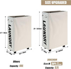 DOKEHOM 25" Slim Rolling Laundry Basket Hamper, Narrow on Wheels, Beige - Image 3