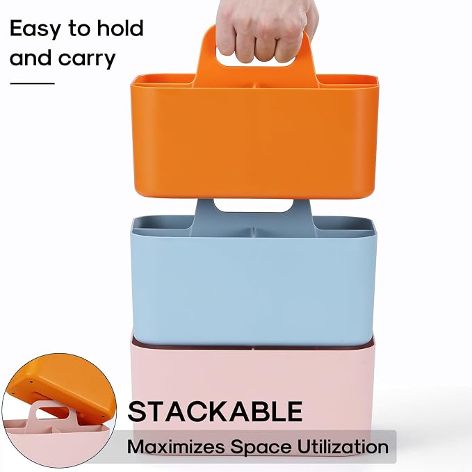 Multiuse Caddy Organizer with Handle, Portable Divided Plastic Tote Bin - Art Craft, Stationary Pen Marker Crayon, Makeup Hair Supplies Storage - Bathroom, Classroom, Dorm, Office, Desk Holder -Orange - Image 7