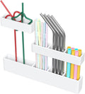 Acrylic Straw Organizer for Cabinet Door - 9.5'' Large White Adjustable 3-Part Reusable Drinking Straw Holder Dispenser Kitchen Accessories Container Cupboard Door Mounted by ENJOYYOURLIFE