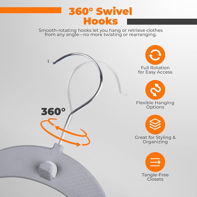 Plastic Hangers 20 Pack, Cascading Slim Space Saving Clothing Hangers with 360° Rotating Hook, Non Slip Clothes Hangers for Sweater Shirt, Heavy Duty Coat Hanger with Inner Hook for Closet, Grey/Grey - Image 4