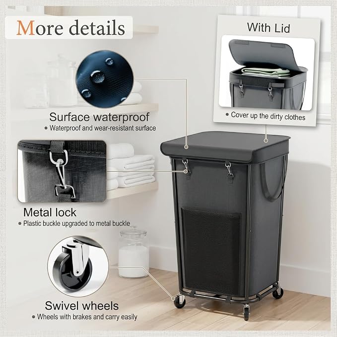 Homedepal 160L Rolling Laundry Basket with Wheels & Removable Bag - Easy‑Move Hamper for Bathroom and Laundry Room (160L Black) - Image 5