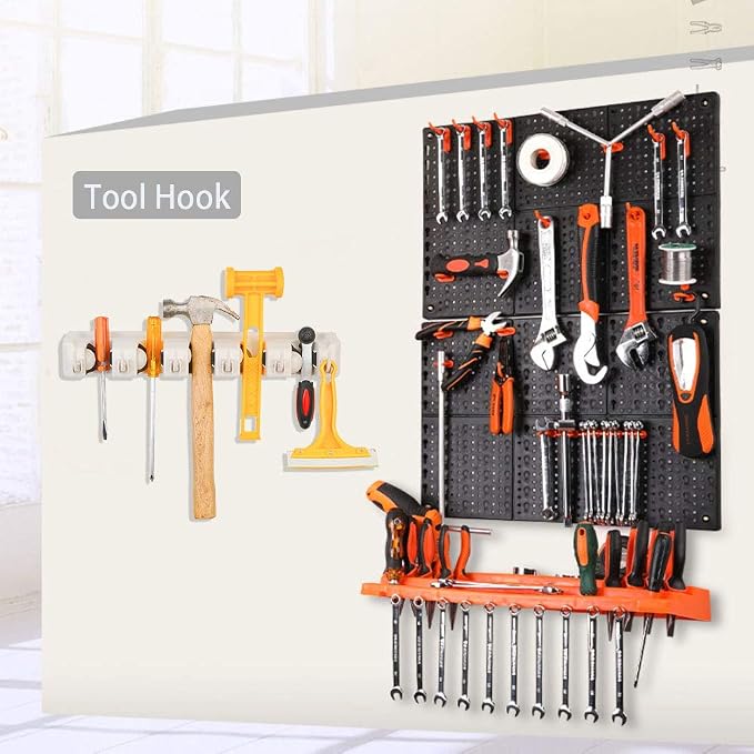 C-CHAIN Mop and Broom Holder, 5 Position with 6 Hooks Garage Storage Holds up to 11 Tools, Multipurpose Wall Mounted Tool Rack Organizer for Kitchen Garage - Image 5