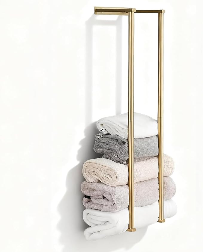 Towel Racks for Bathroom, NEWRAIN Stainless Steel Rolled Towel Storage Wall Mounted Bath Towel Holder for Folded Large Towel Washcloths, Bathroom Organizing Brushed Gold by NEWRAIN
