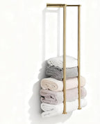 Towel Racks for Bathroom, NEWRAIN Stainless Steel Rolled Towel Storage Wall Mounted Bath Towel Holder for Folded Large Towel Washcloths, Bathroom Organizing Brushed Gold by NEWRAIN