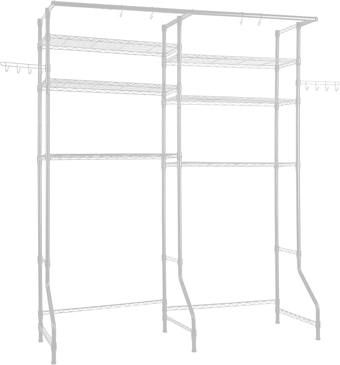 VEVOR Over The Washer and Dryer Storage Shelf, 6 Tier Laundry Room Drying Rack with Hanger Rod and Hooks, Adjustable Over Washer and Dryer Shelves, Laundry Room Shelf Storage Space Saver, White - Image 9