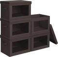Homsorout Stackable Storage Bins with Lids - Medium Storage Box with Lids, Foldable Closet Boxes for Organizing, Wardrobe Clothes Organizer with Window, Cubes Bins for Living Room, 5 Pack, Brown by Homsorout