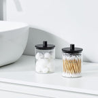 TIPGO Glass Qtip Holder Dispenser - 10 oz Clear Canister Apothecary Jar, Bathroom Vanity Storage Organizer Set for Cotton Swabs, Pads, Floss Picks, Small Containers for Makeup Storage (2 Pack, Black) - Image 6