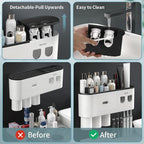Toothbrush Holders Wall Mounted, Toothbrush Holder with Automatic Toothpaste Dispensers, 6 Brush Slots, 3 Magnetic Cups,1 Cosmetic Drawer Organizer and 1 Large Storage Tray - Image 6