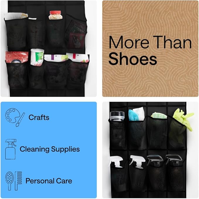 GORILLA GRIP Over the Door Shoe Organizer, 12 Large Pockets, Black | Breathable Mesh Pocket, Space Saving Hanging Storage Holder, Closet Rack Hanger for Shoes, Pantry and Bathroom Accessories - Image 6
