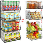 4 Pack XXL Stackable Wire Storage Basket, Extra Large Capacity Pantry Organizer and Storage, Muti-Purpose for Vegetable Fruit Basket & Can Organizer & Snack Rack & Metal Pantry Bin by Unknown