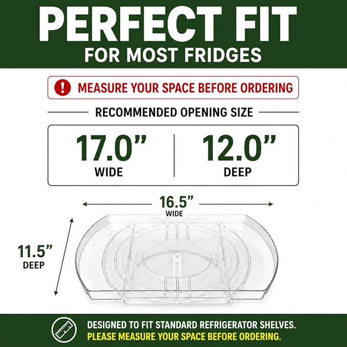 NOSTA Home Rotating Lazy Susan for Refrigerator - Square Lazy Susan - Refrigerator Lazy Susan Organizer - Rotating Fridge Organizer - Large (16.5x11) - Image 2