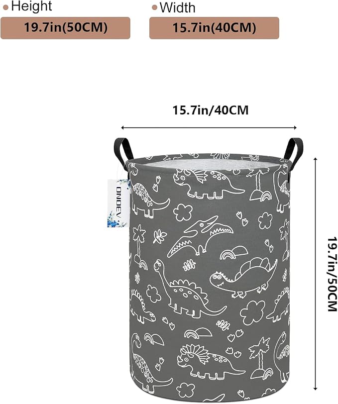 Round Dinosaur Laundry Hamper, Cotton Canvas Teen Room Storage Bin - Image 2